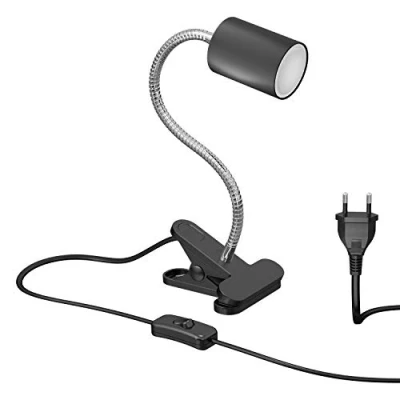 Afbeelding van ledscom.de Klemlamp WAIKA met zwanenhals en schakelaar zwart mat, incl. GU10 LED lamp (warm wit, 4.914W, 450lm, 100)