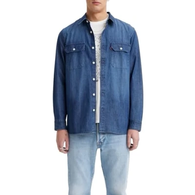 Afbeelding van Levi&#039;s heren Jackson Worker regular fit overhemd van denim in de kleur Indigo, maat: XS