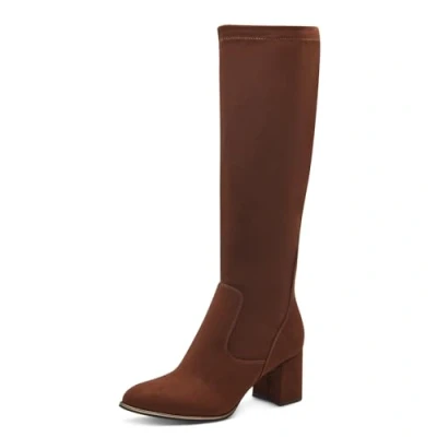 Afbeelding van MARCO TOZZI Dames hoge laarzen met hak spits elegant, cognac, 37 EU
