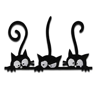 Afbeelding van Lapjes Appliqués Drie katten dier overdrukplaatjes opzetstukken Applicaties opnaaien opstrijken Lap Patches, Maat: 5,5 x 8,8 cm