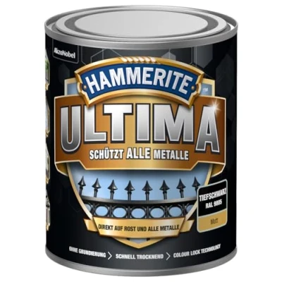 Afbeelding van HAMMERITE Metaalbeschermingslak Ultima Mat, diepzwart, RAL9005, 750 ml