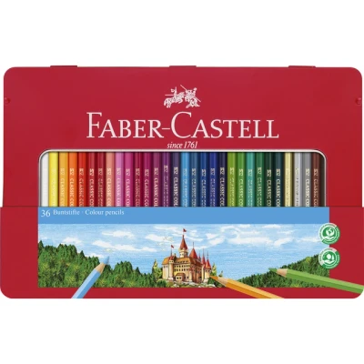 Afbeelding van 4x Kleurpotlood Faber Castell Castle zeskantig metalen etui met 36 stu