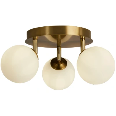 Afbeelding van Searchlight 3 lichts plafondlamp Crosby goud met wit glas 96913 3GO