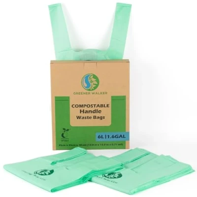Afbeelding van GREENER WALKER 100% Composteerbaar 6L Tie Handles Afvalzakken voor Voedselafval, 150 Zakken Biologisch Afbreekbaar Keuken Vuilniszak met EN13432 en ASTM D6400 Certificaat