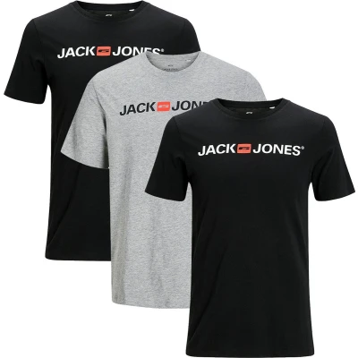 Afbeelding van Jack &amp; Jones 3 PACK Tshirt print, Heren, Maat: Small, Schwarz grau