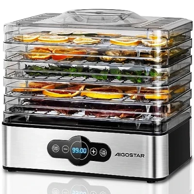 Afbeelding van Aigostar Crispy 30INI Voedseldroger Elektrische Droogautomaat 5 lagen 35C tot 75C LCD Display Timer RVS/Zwart