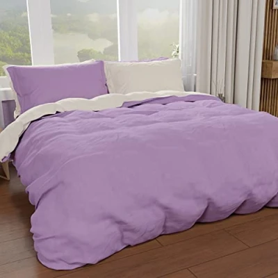 Afbeelding van PETTI Artigiani Italiani dekbedovertrek voor tweepersoonsbed, en kussenslopen van microvezel, tweekleurig, lila/crèmekleurig, 100% Made in Italy