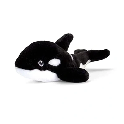 Afbeelding van Keel Toys KEELECO 100% gerecycled pluche dier milieuvriendelijk speelgoed voor kinderen orca 33 cm SE1014, zwart, wit