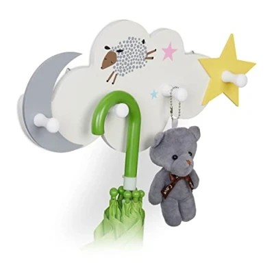 Afbeelding van Relaxdays kinderkapstok wolk kapstok kinderkamer wandkapstok wit kinderkapstokhaken
