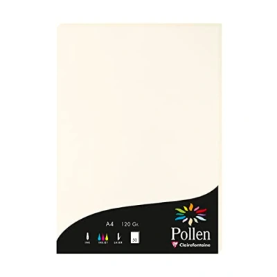 Afbeelding van Clairefontaine 56000C, doos van 50 vellen, A4 formaat (21 x 297 cm), 120 g/m², kleur: natuurlijk wit, uitnodigingspapier voor evenementen en correspondentie, Pollen serie, premium papier