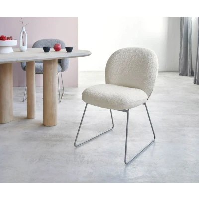 Afbeelding van DELIFE Eetkamerstoel Nube Flex bouclé wit slipframe roestvrij staal pocketveer kern