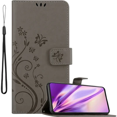 Afbeelding van Cadorabo Hoesje geschikt voor Samsung Galaxy M52 5G in BLOEMEN GRIJS Beschermhoes bloemmotief met magnetische sluiting, standfunctie en kaartsleuven Book Case Cover Etui
