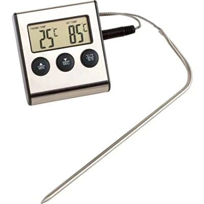 Afbeelding van Digitale barbecue thermometer, vleesthermometer, oventhermometer met timer, roestvrijstalen sonde, magnetisch en voet