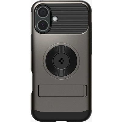 Afbeelding van Spigen Slim Armor MagFit Hoesje Geschikt voor Apple iPhone 16 Back Cover Compatibel met MagSafe Standaard Air Cushion technologie Gunmetal