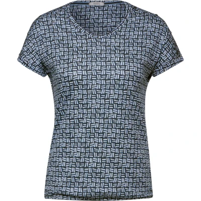 Afbeelding van Cecil MIT Print Tshirt print, Dames, Maat: Medium, Blau