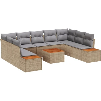 Afbeelding van vidaXL 10 delige Tuin Sofa Set met Kussens Beige Poly Rattan Acacia