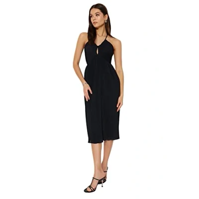 Afbeelding van Trendyol Zwarte, Relaxed Fit Midi Geweven Jurk Met V Hals Twoss23El00882