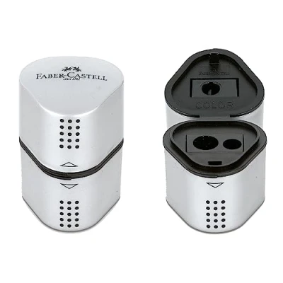 Afbeelding van Faber Castell 205043 puntenslijper Grip 2001 3in1, 2 stuks, met houder voor potloden en kleurpotloden