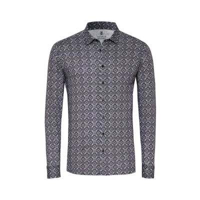Afbeelding van Desoto Overhemd Timeless Elegance Print Donkerblauw maat 3XL Heren Overhemden Casual met Slim fit Pasvorm Super stretch