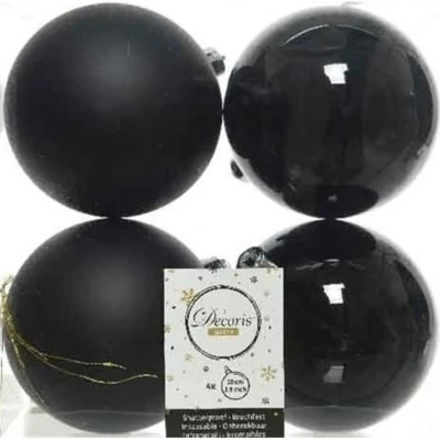Afbeelding van Decoris Kerstballen 4 st zwart kunststof mat en glans 10 cm