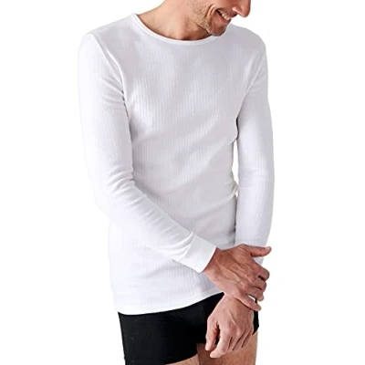Afbeelding van Damart Thermolactyl T shirt met ronde hals, fleece ribben, Wit, L
