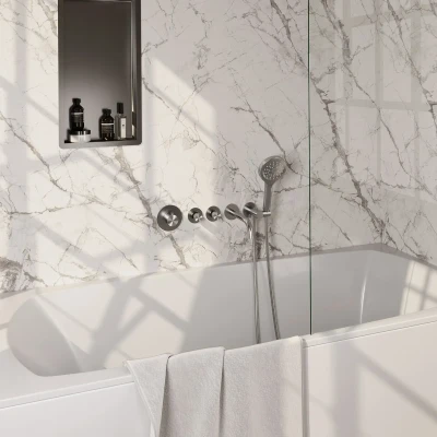 Afbeelding van Brauer Brushed Edition Badkraan Inbouw douchegarnituur 20cm uitloop inbouwdeel 3 gladde knoppen handdouche rond standen PVD geborsteld
