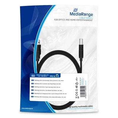 Afbeelding van MediaRange Kabel USB 2.0 aansluiting A =&gt; B 2x stekker zwart 1.8 meters