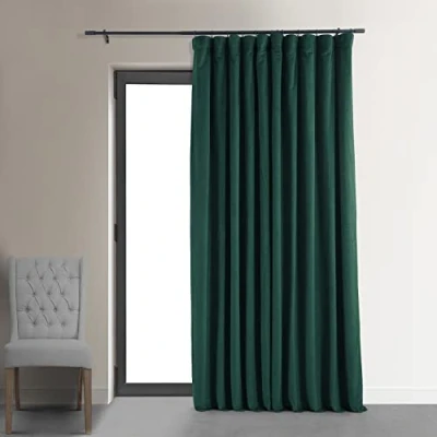 Afbeelding van HPD Signature Gordijnen, fluweel, thermische verduisteringsgordijnen, voor woonkamer, 213 cm lang (1 paneel), roedezak, isolerend, raamgordijnen, 254 x (b l), groen (Blackforest Green)
