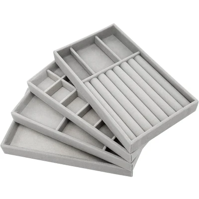 Afbeelding van Famanu Sieradenorganizer, 4 stapelbare vakken voor sieraden, lade het opbergen en presenteren van oorbellen, halskettingen ringen (grijs)