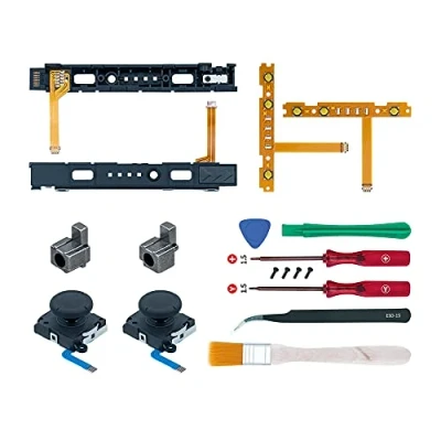 Afbeelding van Mcbazel 18 in 1 Vervangende Reparatieset voor NS Switch Joy Con met Schroevendraaierset, 3D Analoge Joysticks, Gespsluiting, Schuifrail laadpoort, flexibele Kabelset Knopsynchronisatie