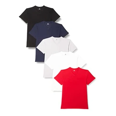 Afbeelding van Lower East Heren T shirt met V hals, gemaakt van 100% katoen, Zwart/groen/marineblauw/rood/grijs melange/wit, set 10, L