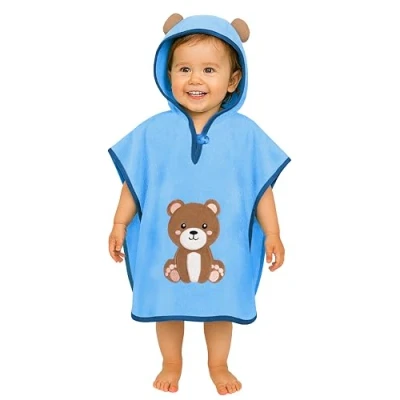 Afbeelding van LAYNENBURG Premium badponcho kinderen met kap 100% katoen OEKO TEX baby jongens meisjes handdoek poncho badstof 1 3 jaar/Beer