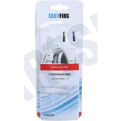 Afbeelding van Easyfiks Netvoedingskabel Voedingskabel C7, 230V, 5 Amp 5.0 Meter, 2x0.75mm2 Wit