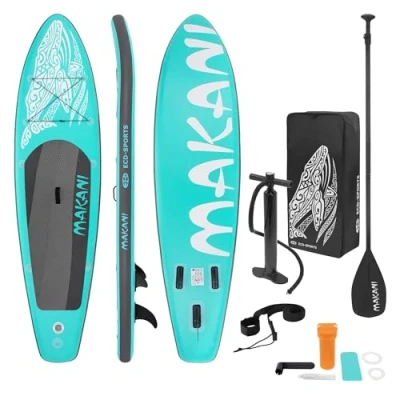 Afbeelding van Opblaasbare Stand Up Paddle Board Makani, 320 x 82 15 cm, turquoise, incl. pomp en draagtas, gemaakt van PVC