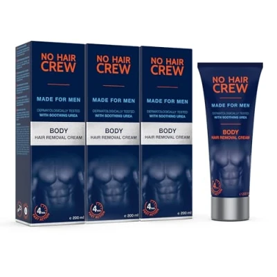 Afbeelding van NO HAIR CREW 3 x Premium Ontharingscrème Voor Mannen Effectieve en Zachte Ontharing Het Lichaam (3 200 ml)