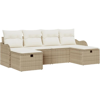 Afbeelding van vidaXL 6 Delige Tuinset met Kussens Beige Poly Rattan