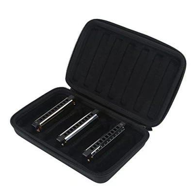 Afbeelding van Harmonica Cases Bag, PU Lederen Opbergtas Zwart Rits Draagtas Vervanging voor 7 Mondharmonica&#039;s