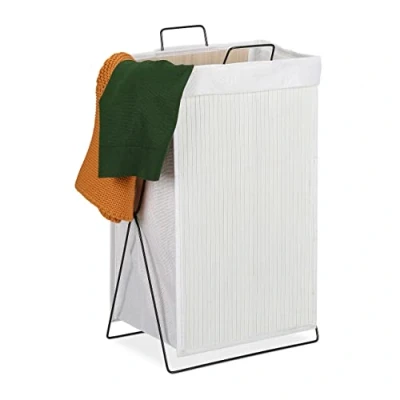 Afbeelding van Relaxdays wasmand bamboe inklapbare wasbox 40 l stoffen waszak badkamer slaapkamer wit