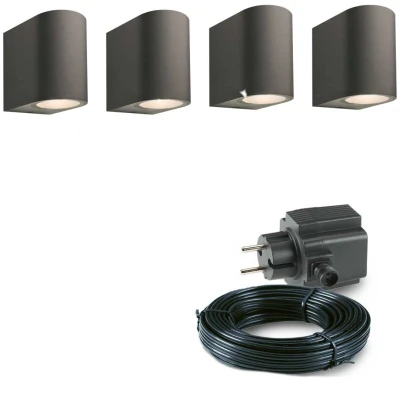 Afbeelding van 4x LED wand spot 78mm 4 Watt Zwart complete set