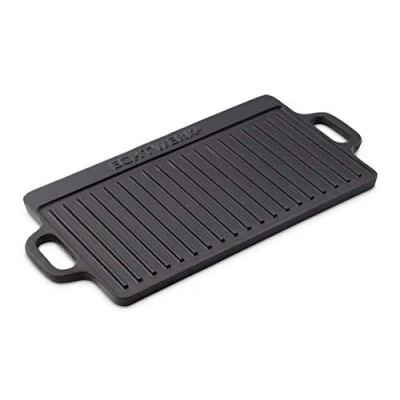 Afbeelding van ECHTWERK Grillplaat Small 45,5 x 23 1,5 cm van gietijzer met 2 handgrepen en emaille coating, grillpan/grillplaat voor vuurplaats, grillplaats, kampvuur, oven of fornuis