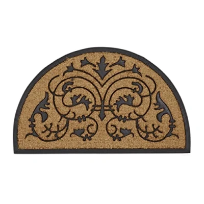 Afbeelding van Relaxdays deurmat kokos, halfrond, 100 x 60 cm, met antislip, kokosvezels, voor binnen en buiten, schoonloopmat, bruin