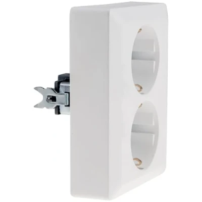 Afbeelding van MILOS randaardecontactdoos 2 voudig dubbel stopcontact 1 tot inbouwinstallatie in inbouwdoos 250V /16A wit