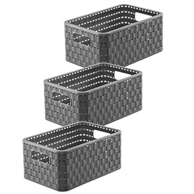 Afbeelding van Rotho Country Set van 3 opbergdozen 6l in rotan look, kunststof (PP) BPA vrij, antraciet, x A5/6l (28 18,5 12,6 cm)