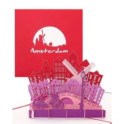 Afbeelding van Pop up kaart &quot;Amsterdam Panorama&quot; 3D wenskaart als souvenir, klein geschenk &amp; verjaardagskaart decoratie, cadeaubon, decoratie reisvoucher Holland Amsterdam