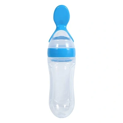 Afbeelding van Zerodis Babyvoedingslepel Siliconen Knijplepel Rijstgraangewas Groente Fruitpuree Feeder Draagbaar voor Peuters 90ml (Blauw)