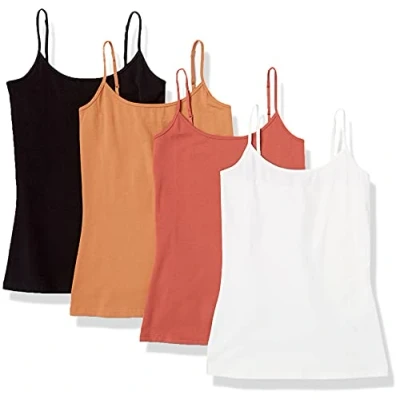 Afbeelding van Amazon Essentials Women&#039;s Hemd met slanke pasvorm, Pack of 4, Karamel/Terracotta/Wit, L
