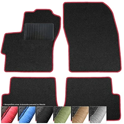 Afbeelding van moto MOLTICO Vloermatten voor de auto, velours autotapijten, geschikt Mazda 3 I (2003 2009), 4 delige set, zwarte automatten met rode siernaden