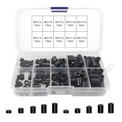 Afbeelding van 150 stuks ABS Ronde Spacer Assortiment Kit Witte Isolatie voor M3, M4 Schroeven Nylon Kolom Standoff Ondersteuning met Plastic Doos (zwart)