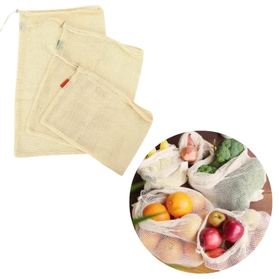 Afbeelding van Cheqo® Groente en Fruit Zakjes Fruitzakjes Groentezakjes Vershoudzakken Herbruikbare Biologisch Katoen 6 Stuks