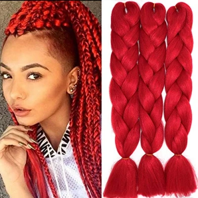 Afbeelding van 60cm vlechten extensions jumbo kunsthaar 3 bundels synthetisch crochet hair vlechtenhaar afro box braiding (rood)
